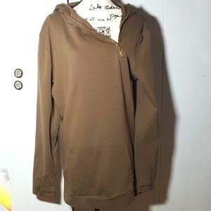 Casual Brown Women's Hoodie with Gold Zipper